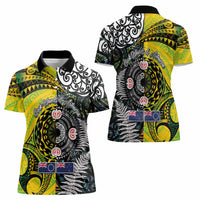 New Zealand and Cook Islands Together Women Polo Shirt Tatau Art Tribal Pattern-Maori Tattoo with Fern and Paua Shell LT03 - Polynesian Pride