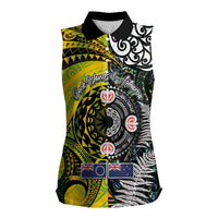 New Zealand and Cook Islands Together Women Sleeveless Polo Shirt Tatau Art Tribal Pattern-Maori Tattoo with Fern and Paua Shell LT03 Female Art - Polynesian Pride