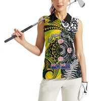 New Zealand and Cook Islands Together Women Sleeveless Polo Shirt Tatau Art Tribal Pattern-Maori Tattoo with Fern and Paua Shell LT03 - Polynesian Pride