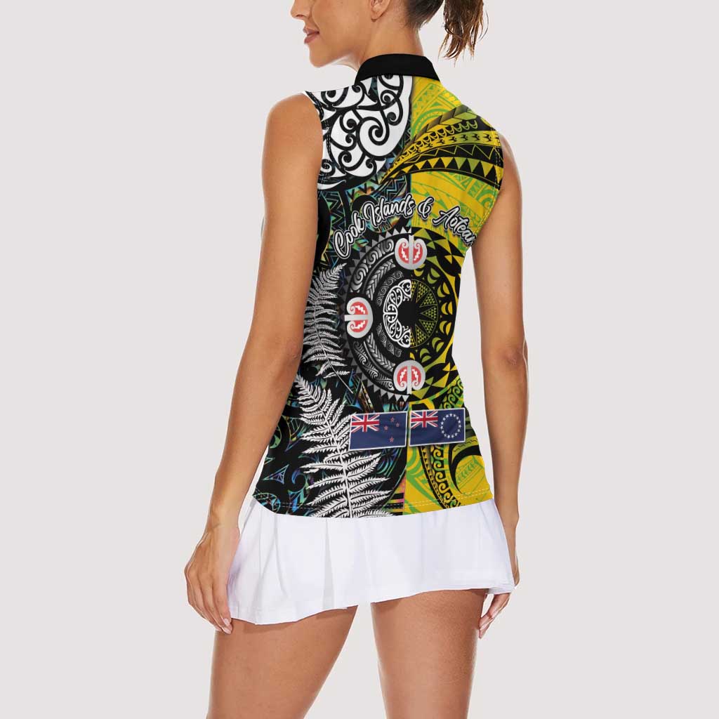New Zealand and Cook Islands Together Women Sleeveless Polo Shirt Tatau Art Tribal Pattern-Maori Tattoo with Fern and Paua Shell LT03 - Polynesian Pride