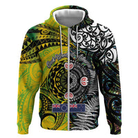 New Zealand and Cook Islands Together Zip Hoodie Tatau Art Tribal Pattern-Maori Tattoo with Fern and Paua Shell LT03 Zip Hoodie Art - Polynesian Pride