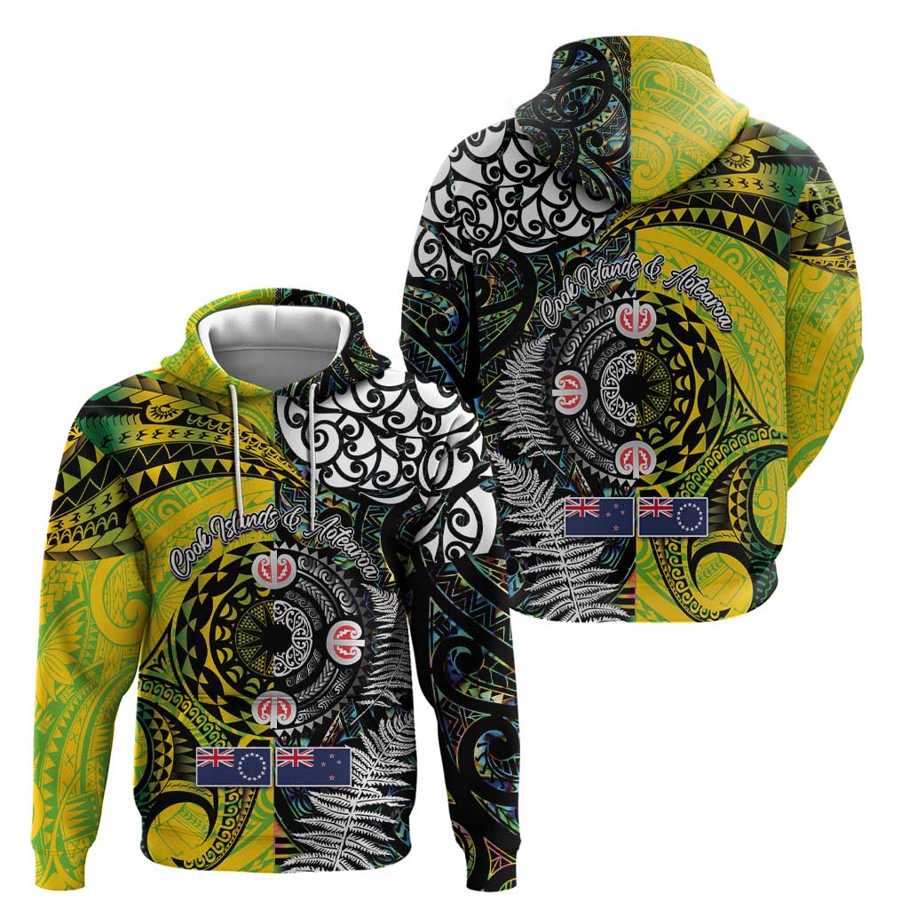 New Zealand and Cook Islands Together Zip Hoodie Tatau Art Tribal Pattern-Maori Tattoo with Fern and Paua Shell LT03 - Polynesian Pride