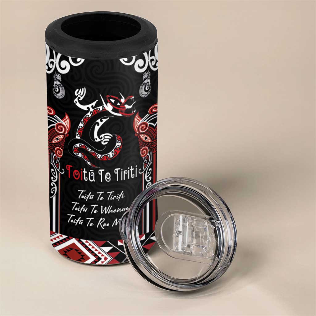 Aotearoa Toitu Te Tiriti-Maori Taniwha 4 in 1 Can Cooler Tumbler Toitu Te Whenua Toitu Te Reo Maori