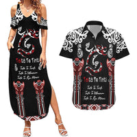Aotearoa Toitu Te Tiriti-Maori Taniwha Couples Matching Summer Maxi Dress and Hawaiian Shirt Toitu Te Whenua Toitu Te Reo Maori LT03 Black - Polynesian Pride