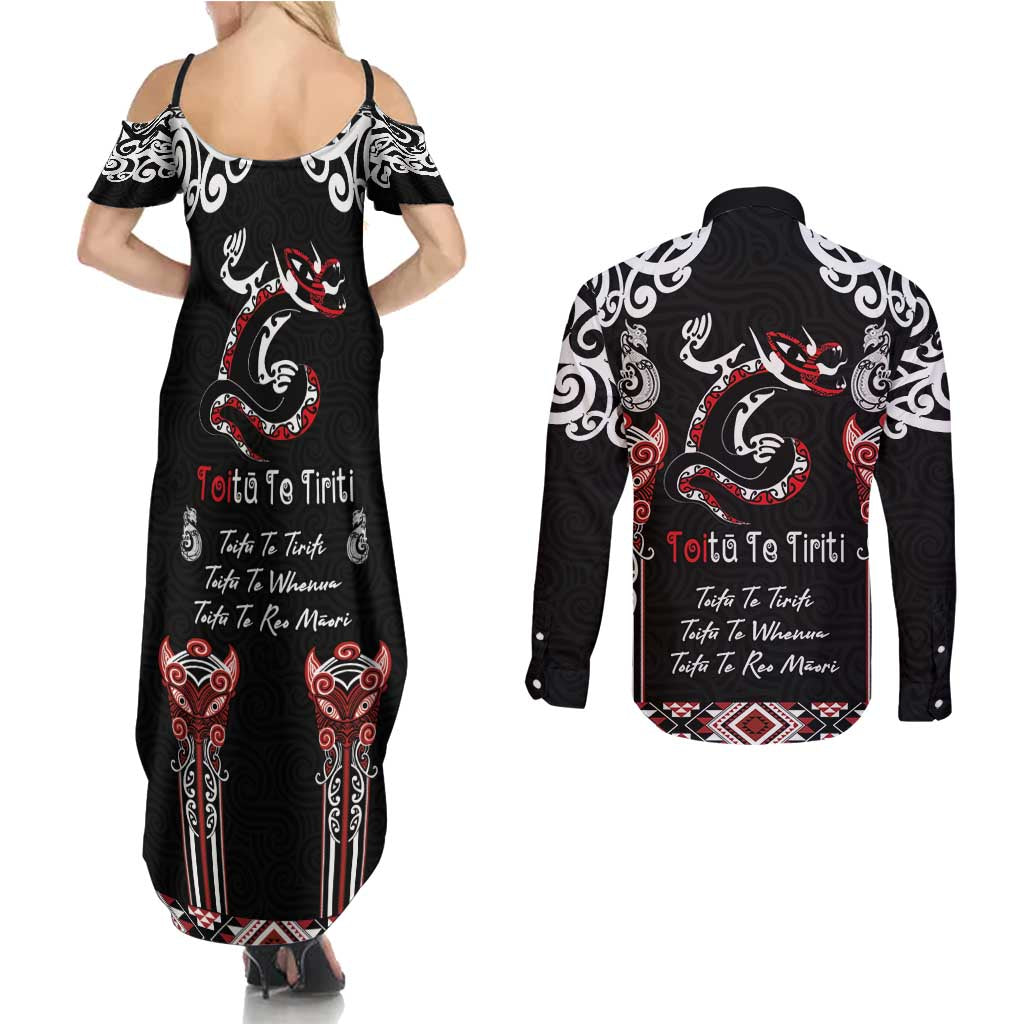 Aotearoa Toitu Te Tiriti-Maori Taniwha Couples Matching Summer Maxi Dress and Long Sleeve Button Shirt Toitu Te Whenua Toitu Te Reo Maori LT03 - Polynesian Pride