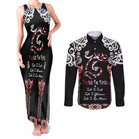 Aotearoa Toitu Te Tiriti-Maori Taniwha Couples Matching Tank Maxi Dress and Long Sleeve Button Shirt Toitu Te Whenua Toitu Te Reo Maori LT03 Black - Polynesian Pride