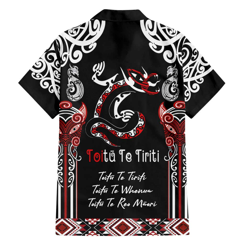 Aotearoa Toitu Te Tiriti-Maori Taniwha Family Matching Off Shoulder Short Dress and Hawaiian Shirt Toitu Te Whenua Toitu Te Reo Maori LT03 - Polynesian Pride