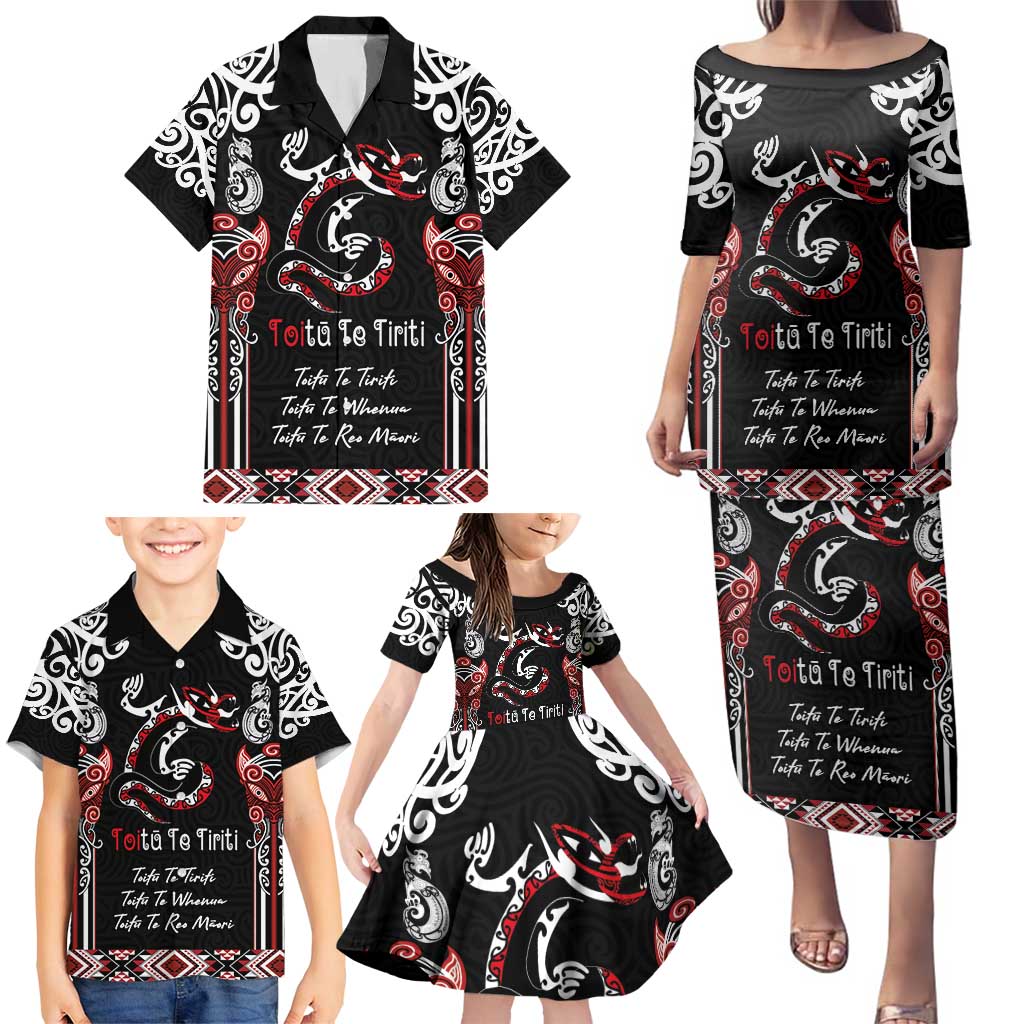 Aotearoa Toitu Te Tiriti-Maori Taniwha Family Matching Puletasi and Hawaiian Shirt Toitu Te Whenua Toitu Te Reo Maori LT03 - Polynesian Pride
