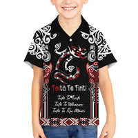 Aotearoa Toitu Te Tiriti-Maori Taniwha Family Matching Short Sleeve Bodycon Dress and Hawaiian Shirt Toitu Te Whenua Toitu Te Reo Maori LT03 Son's Shirt Black - Polynesian Pride