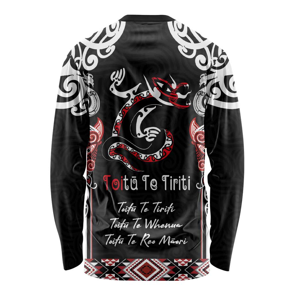 Aotearoa Toitu Te Tiriti-Maori Taniwha Long Sleeve Shirt Toitu Te Whenua Toitu Te Reo Maori LT03 - Polynesian Pride