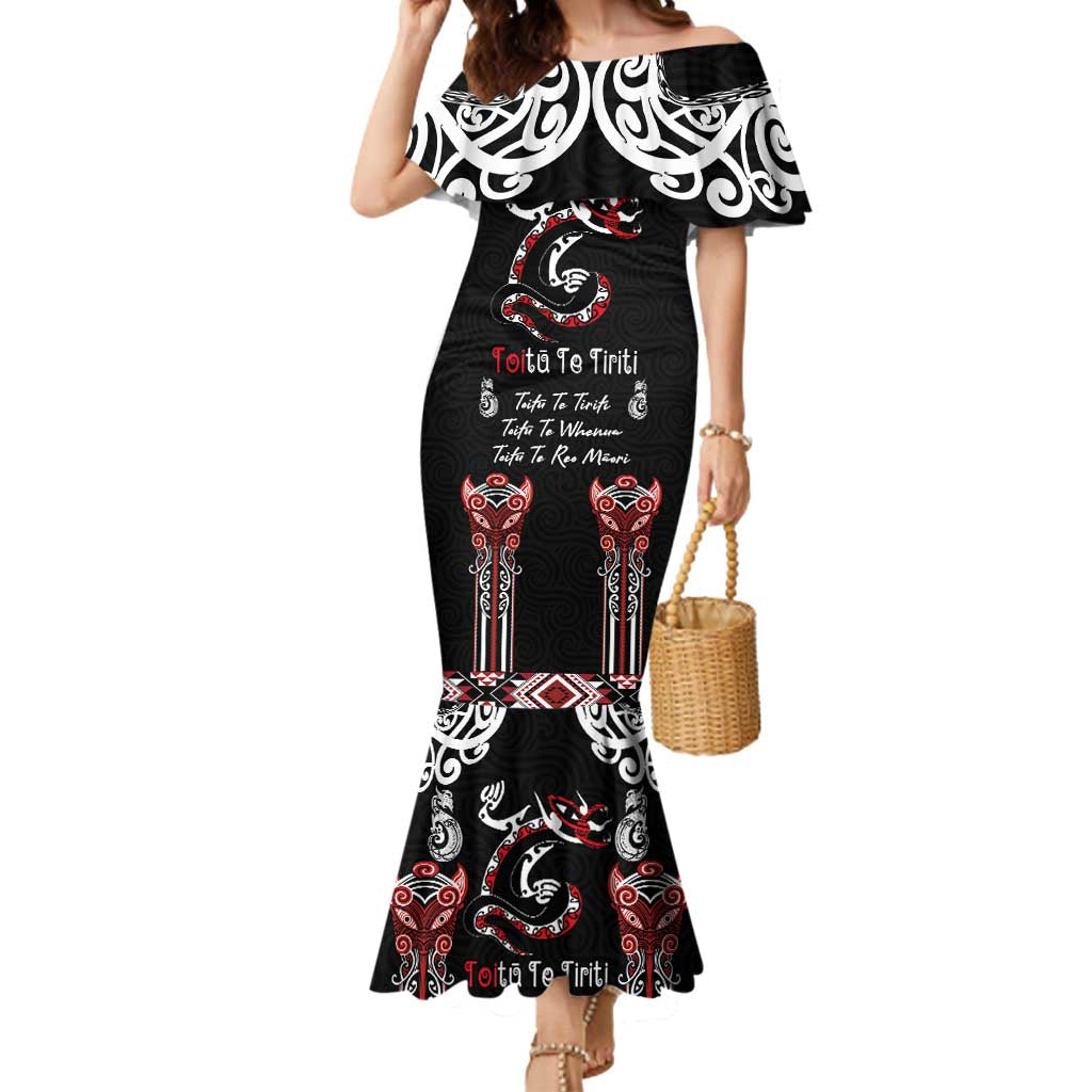 Aotearoa Toitu Te Tiriti-Maori Taniwha Mermaid Dress Toitu Te Whenua Toitu Te Reo Maori LT03 Women Black - Polynesian Pride