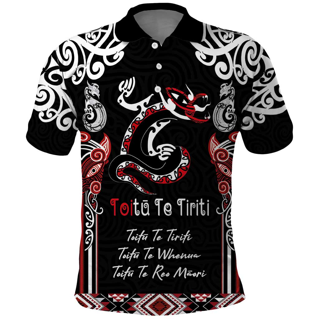 Aotearoa Toitu Te Tiriti-Maori Taniwha Polo Shirt Toitu Te Whenua Toitu Te Reo Maori
