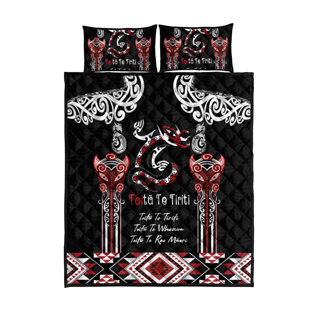 Aotearoa Toitu Te Tiriti-Maori Taniwha Quilt Bed Set Toitu Te Whenua Toitu Te Reo Maori LT03 - Polynesian Pride