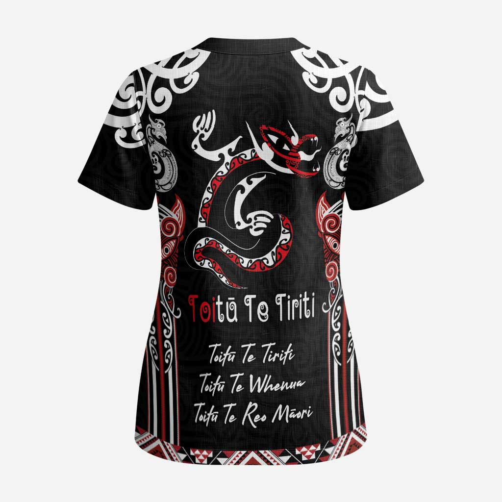 Aotearoa Toitu Te Tiriti-Maori Taniwha Scrub Top Toitu Te Whenua Toitu Te Reo Maori LT03 - Polynesian Pride