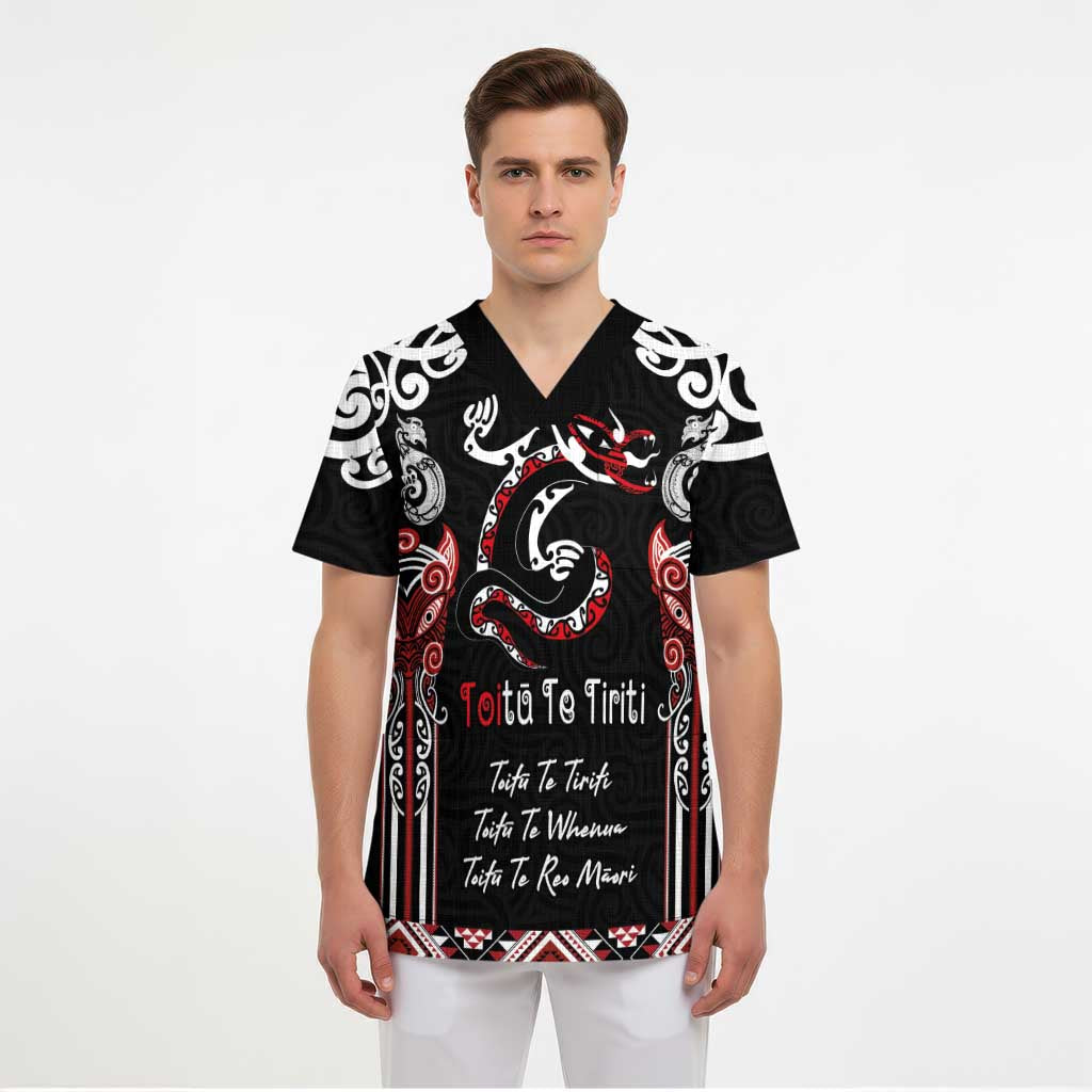 Aotearoa Toitu Te Tiriti-Maori Taniwha Scrub Top Toitu Te Whenua Toitu Te Reo Maori LT03 - Polynesian Pride