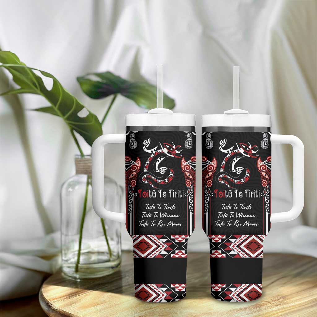 Aotearoa Toitu Te Tiriti-Maori Taniwha Tumbler With Handle Toitu Te Whenua Toitu Te Reo Maori