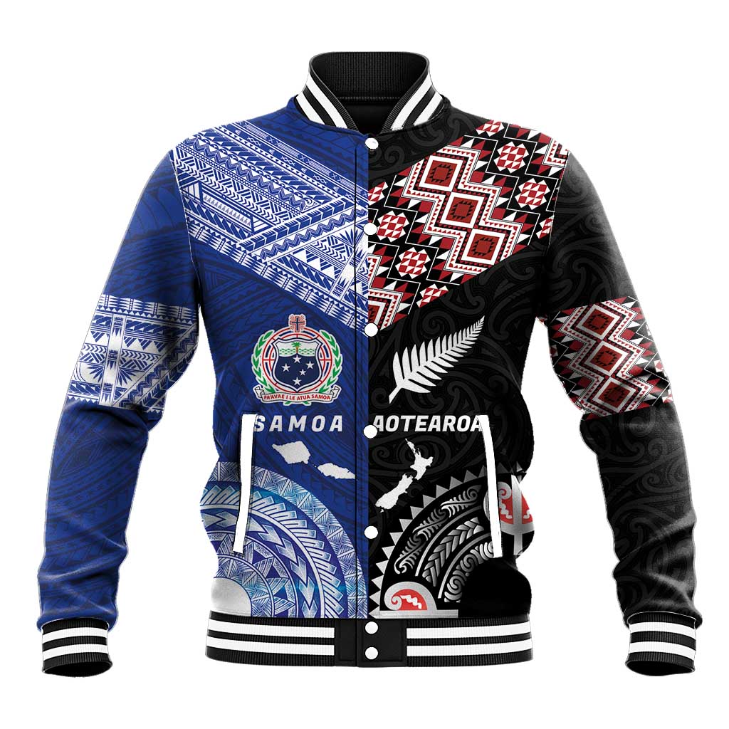 Personalised Aotearoa and Samoa Together Baseball Jacket Tatau Art Tattoos-Taniko and Tukutuku with Maori Pattern