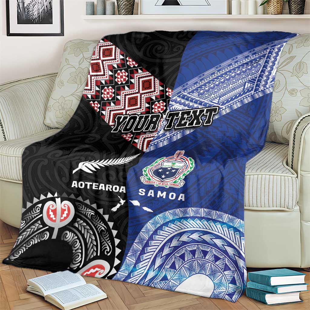 Personalised Aotearoa and Samoa Together Blanket Tatau Art Tattoos-Taniko and Tukutuku with Maori Pattern