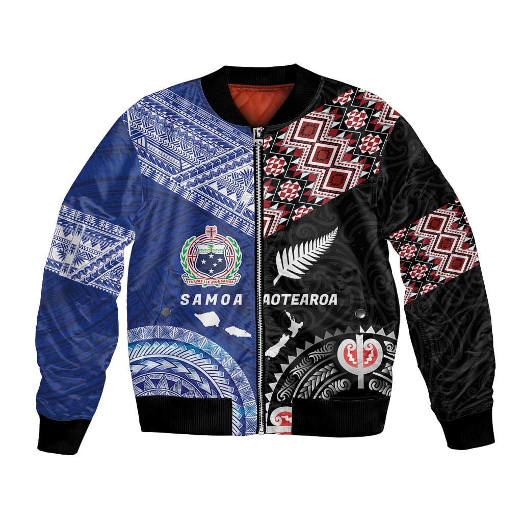Personalised Aotearoa and Samoa Together Bomber Jacket Tatau Art Tattoos-Taniko and Tukutuku with Maori Pattern