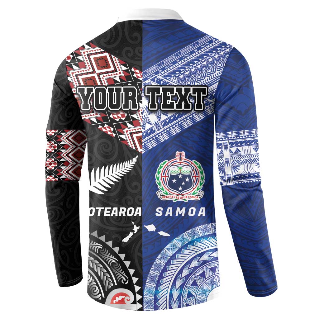 Personalised Aotearoa and Samoa Together Button Sweatshirt Tatau Art Tattoos-Taniko and Tukutuku with Maori Pattern
