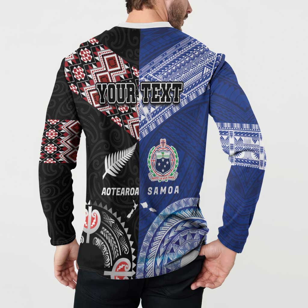 Personalised Aotearoa and Samoa Together Button Sweatshirt Tatau Art Tattoos-Taniko and Tukutuku with Maori Pattern