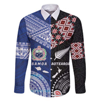 Personalised Aotearoa and Samoa Together Family Matching Long Sleeve Bodycon Dress and Hawaiian Shirt Tatau Art Tattoos-Taniko and Tukutuku with Maori Pattern