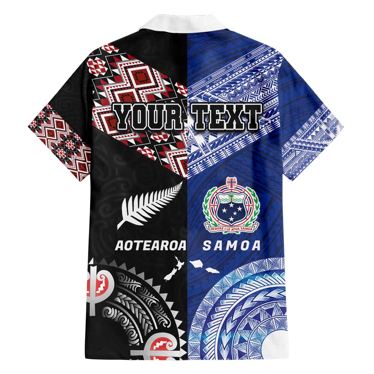 Personalised Aotearoa and Samoa Together Family Matching Off The Shoulder Long Sleeve Dress and Hawaiian Shirt Tatau Art Tattoos-Taniko and Tukutuku with Maori Pattern