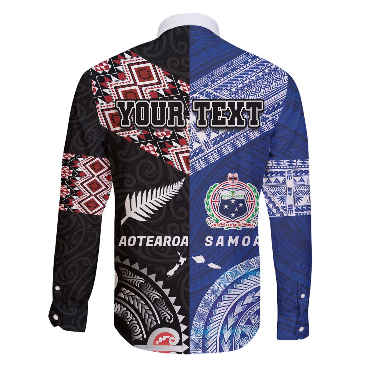 Personalised Aotearoa and Samoa Together Family Matching Off The Shoulder Long Sleeve Dress and Hawaiian Shirt Tatau Art Tattoos-Taniko and Tukutuku with Maori Pattern