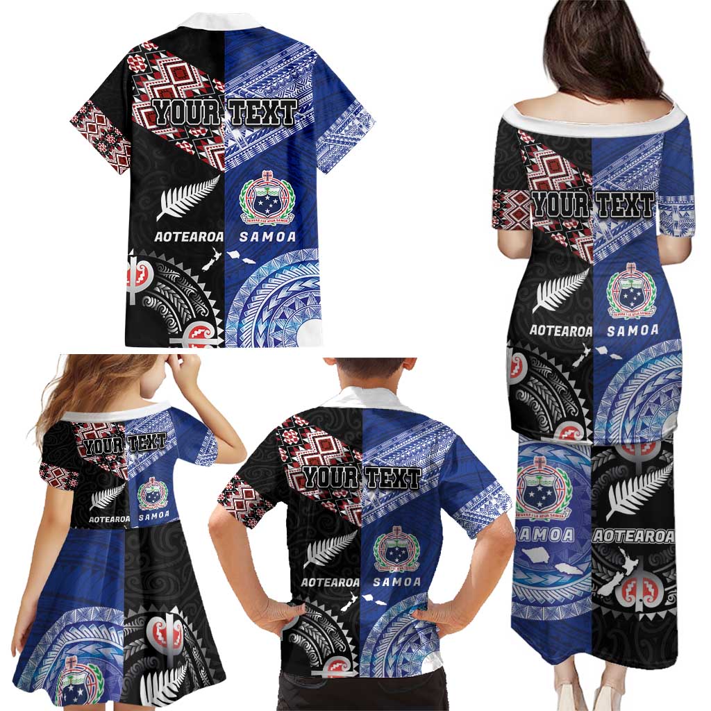 Personalised Aotearoa and Samoa Together Family Matching Puletasi and Hawaiian Shirt Tatau Art Tattoos-Taniko and Tukutuku with Maori Pattern