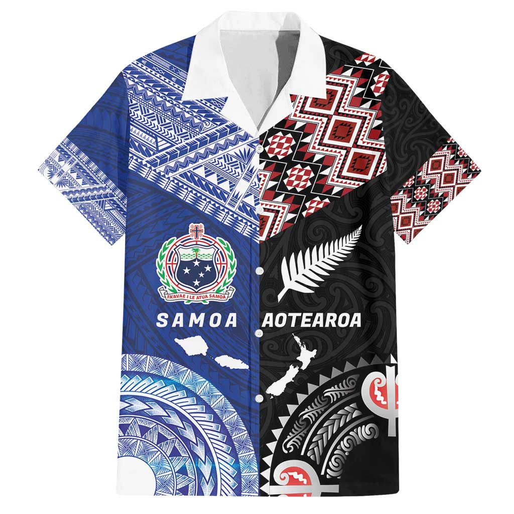 Personalised Aotearoa and Samoa Together Family Matching Puletasi and Hawaiian Shirt Tatau Art Tattoos-Taniko and Tukutuku with Maori Pattern