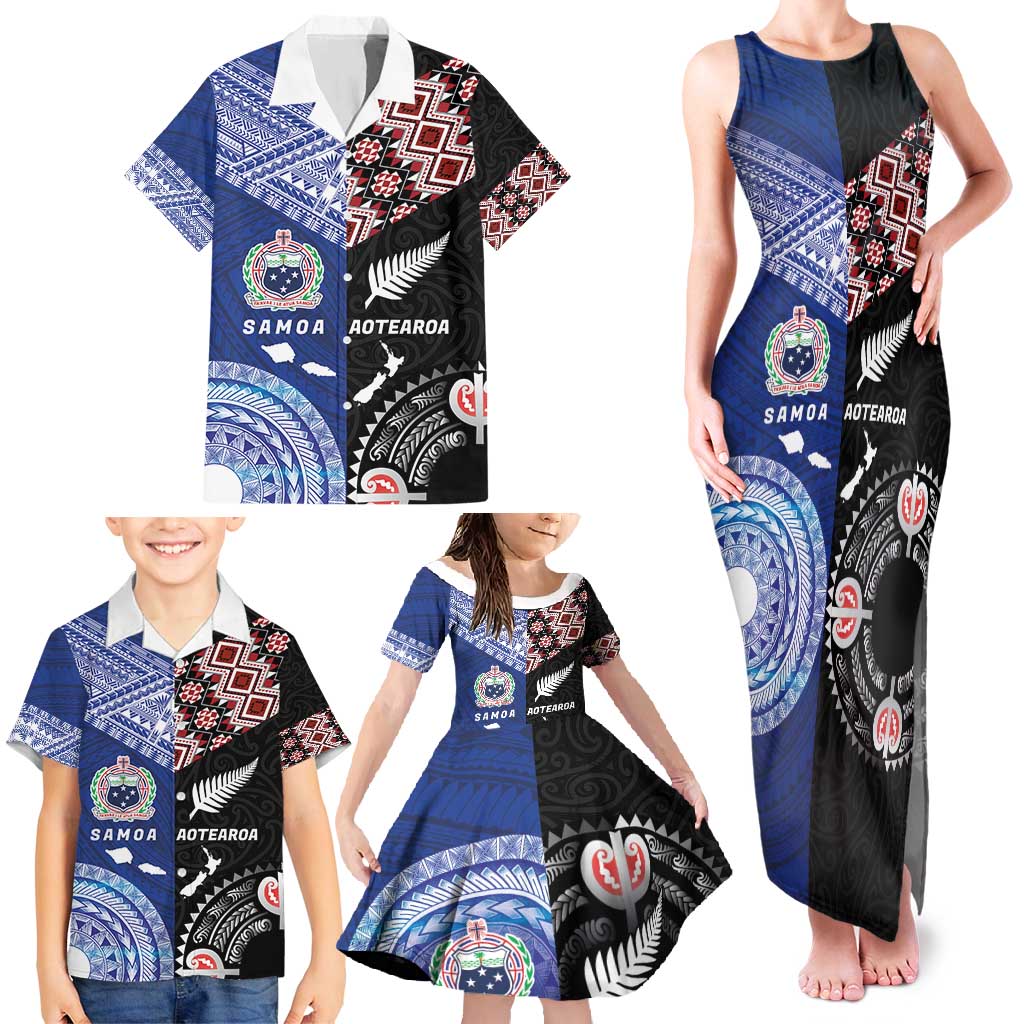 Personalised Aotearoa and Samoa Together Family Matching Tank Maxi Dress and Hawaiian Shirt Tatau Art Tattoos-Taniko and Tukutuku with Maori Pattern