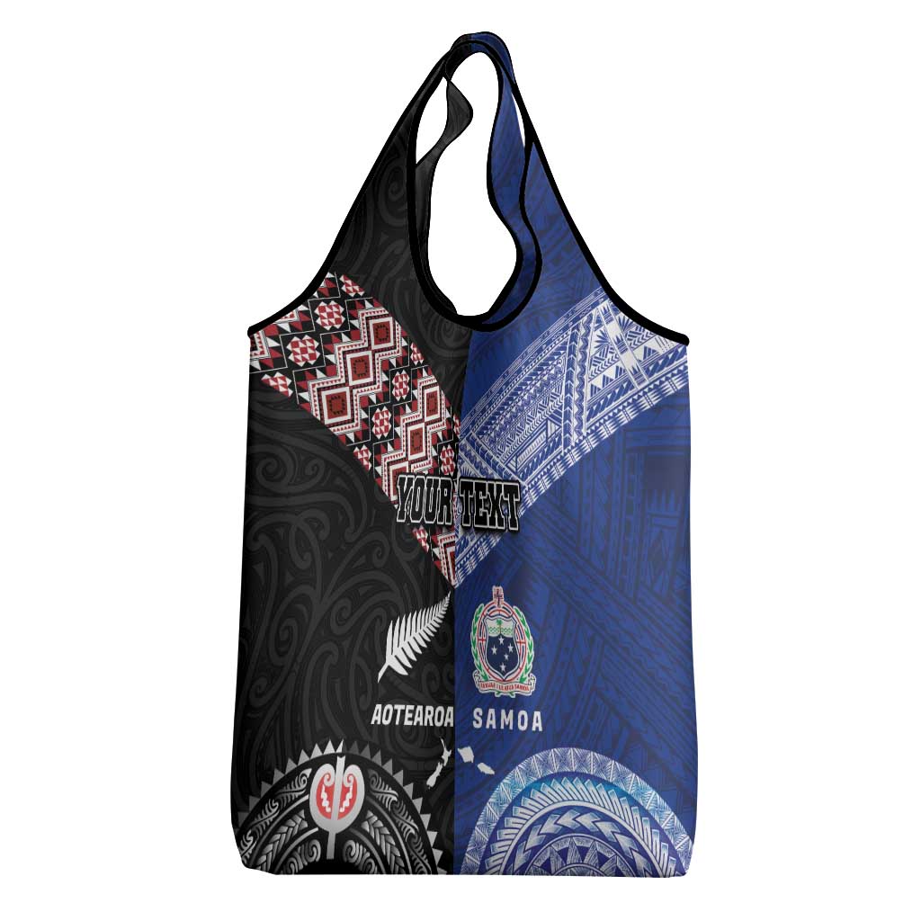 Personalised Aotearoa and Samoa Together Grocery Bag Tatau Art Tattoos-Taniko and Tukutuku with Maori Pattern