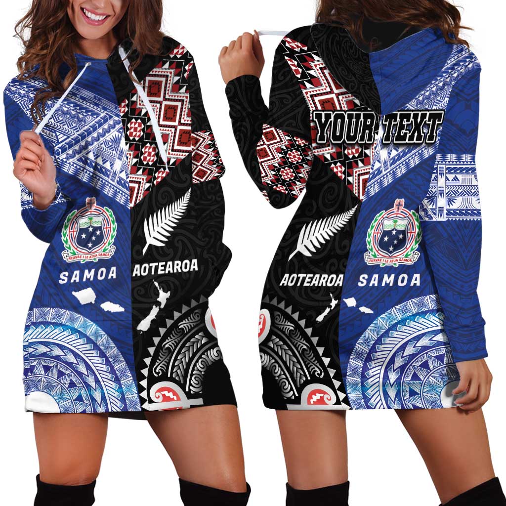 Personalised Aotearoa and Samoa Together Hoodie Dress Tatau Art Tattoos-Taniko and Tukutuku with Maori Pattern