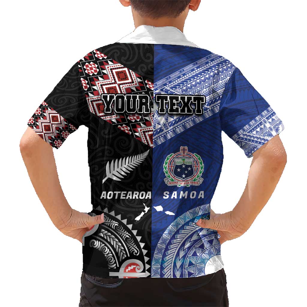 Personalised Aotearoa and Samoa Together Kid Hawaiian Shirt Tatau Art Tattoos-Taniko and Tukutuku with Maori Pattern