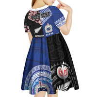 Personalised Aotearoa and Samoa Together Kid Short Sleeve Dress Tatau Art Tattoos-Taniko and Tukutuku with Maori Pattern