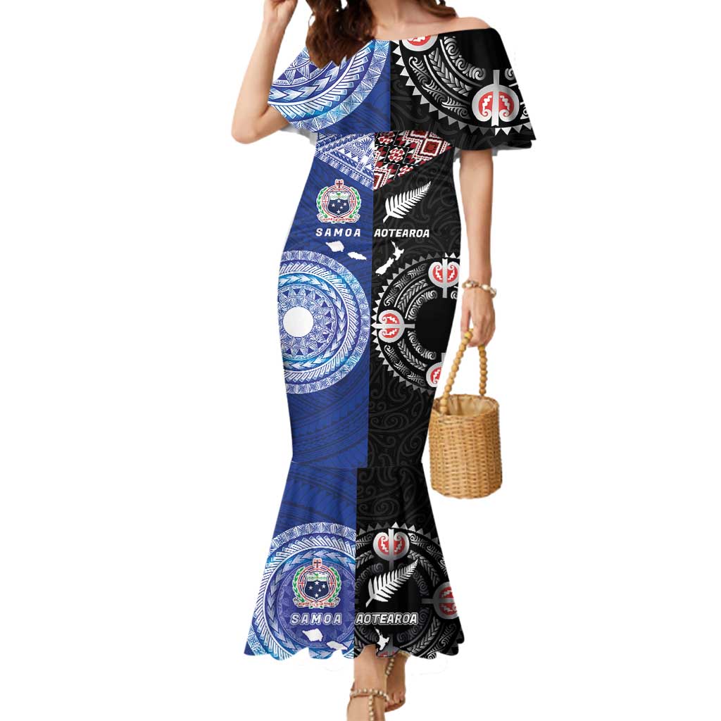 Personalised Aotearoa and Samoa Together Mermaid Dress Tatau Art Tattoos-Taniko and Tukutuku with Maori Pattern