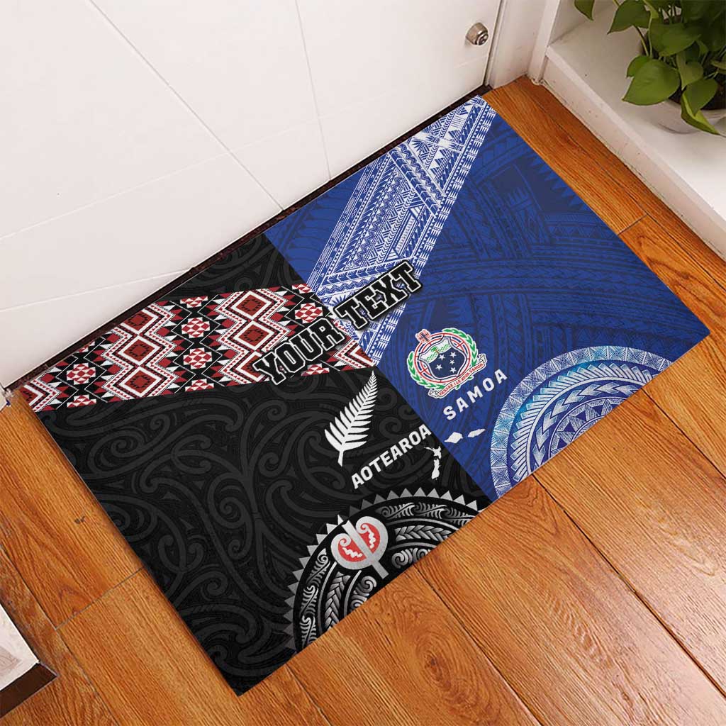 Personalised Aotearoa and Samoa Together Rubber Doormat Tatau Art Tattoos-Taniko and Tukutuku with Maori Pattern