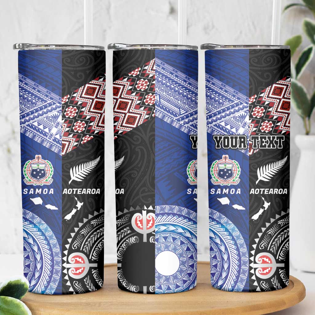 Personalised Aotearoa and Samoa Together Skinny Tumbler Tatau Art Tattoos-Taniko and Tukutuku with Maori Pattern LT03 - Polynesian Pride