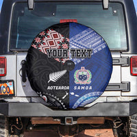 Personalised Aotearoa and Samoa Together Spare Tire Cover Tatau Art Tattoos-Taniko and Tukutuku with Maori Pattern