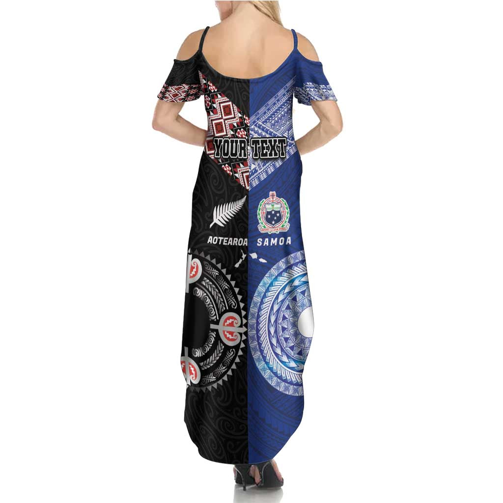 Personalised Aotearoa and Samoa Together Summer Maxi Dress Tatau Art Tattoos-Taniko and Tukutuku with Maori Pattern