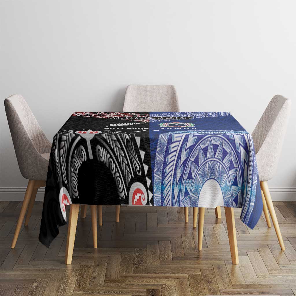 Personalised Aotearoa and Samoa Together Tablecloth Tatau Art Tattoos-Taniko and Tukutuku with Maori Pattern