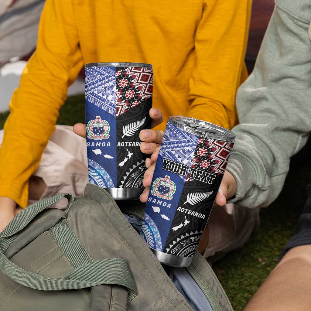 Personalised Aotearoa and Samoa Together Tumbler Cup Tatau Art Tattoos-Taniko and Tukutuku with Maori Pattern