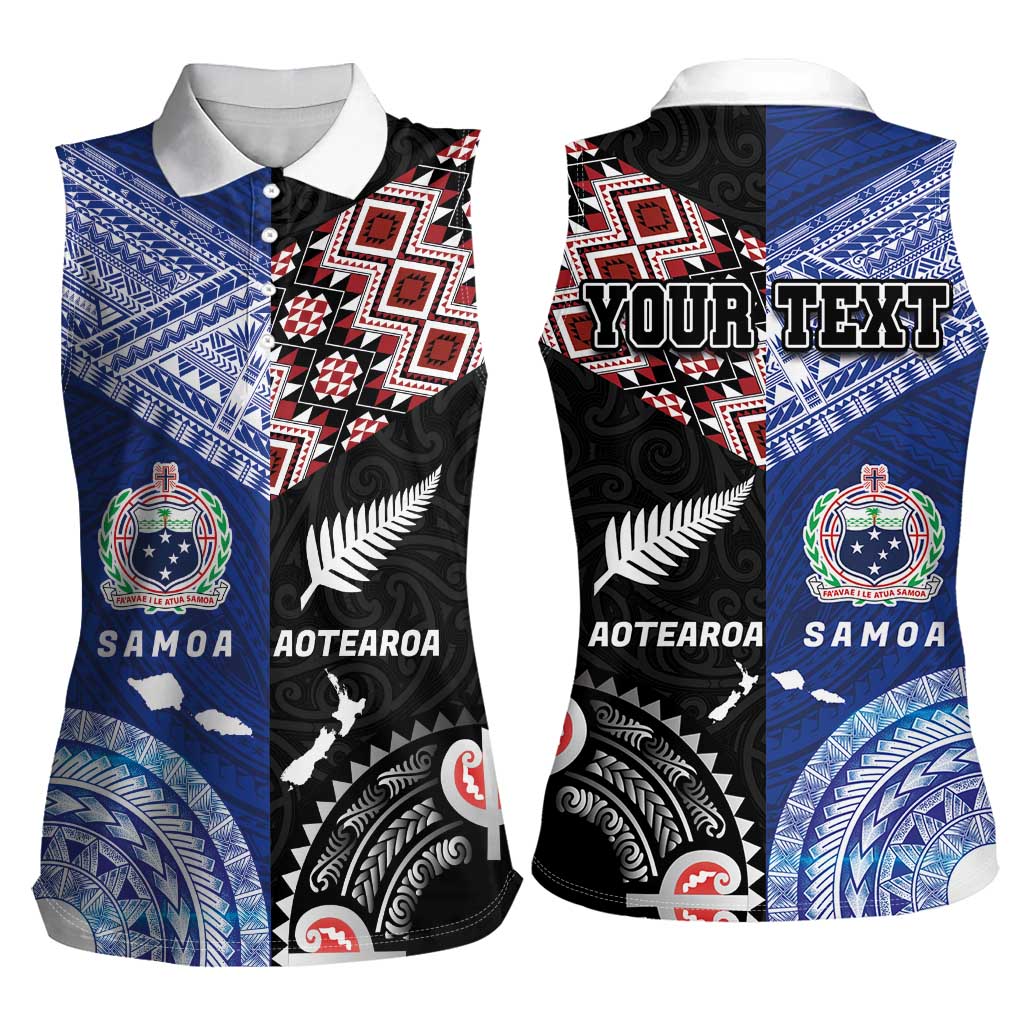 Personalised Aotearoa and Samoa Together Women Sleeveless Polo Shirt Tatau Art Tattoos-Taniko and Tukutuku with Maori Pattern LT03 - Polynesian Pride