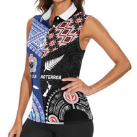Personalised Aotearoa and Samoa Together Women Sleeveless Polo Shirt Tatau Art Tattoos-Taniko and Tukutuku with Maori Pattern LT03 - Polynesian Pride