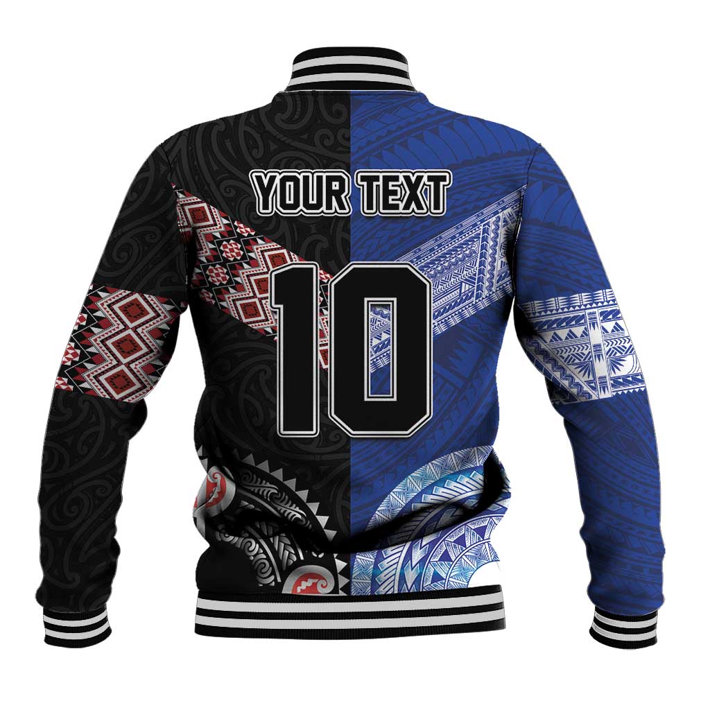 Custom Aotearoa and Samoa Rugby Baseball Jacket Maori Warrior and Teuila Emblem-Tatau with Taniko Art