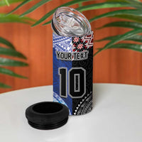 Custom Aotearoa and Samoa Rugby 4 in 1 Can Cooler Tumbler Maori Warrior and Teuila Emblem-Tatau with Taniko Art