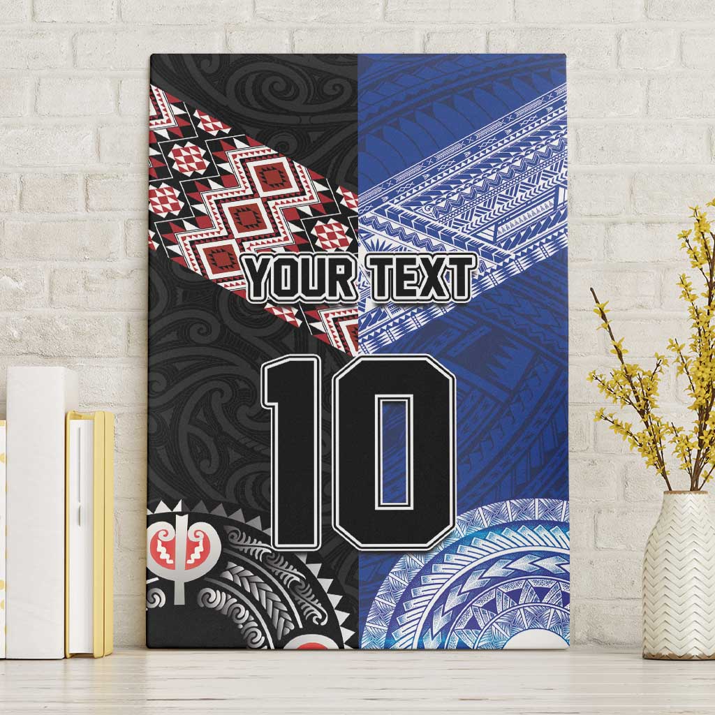 Custom Aotearoa and Samoa Rugby Canvas Wall Art Maori Warrior and Teuila Emblem-Tatau with Taniko Art