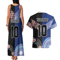 Custom Aotearoa and Samoa Rugby Couples Matching Tank Maxi Dress and Hawaiian Shirt Maori Warrior and Teuila Emblem-Tatau with Taniko Art