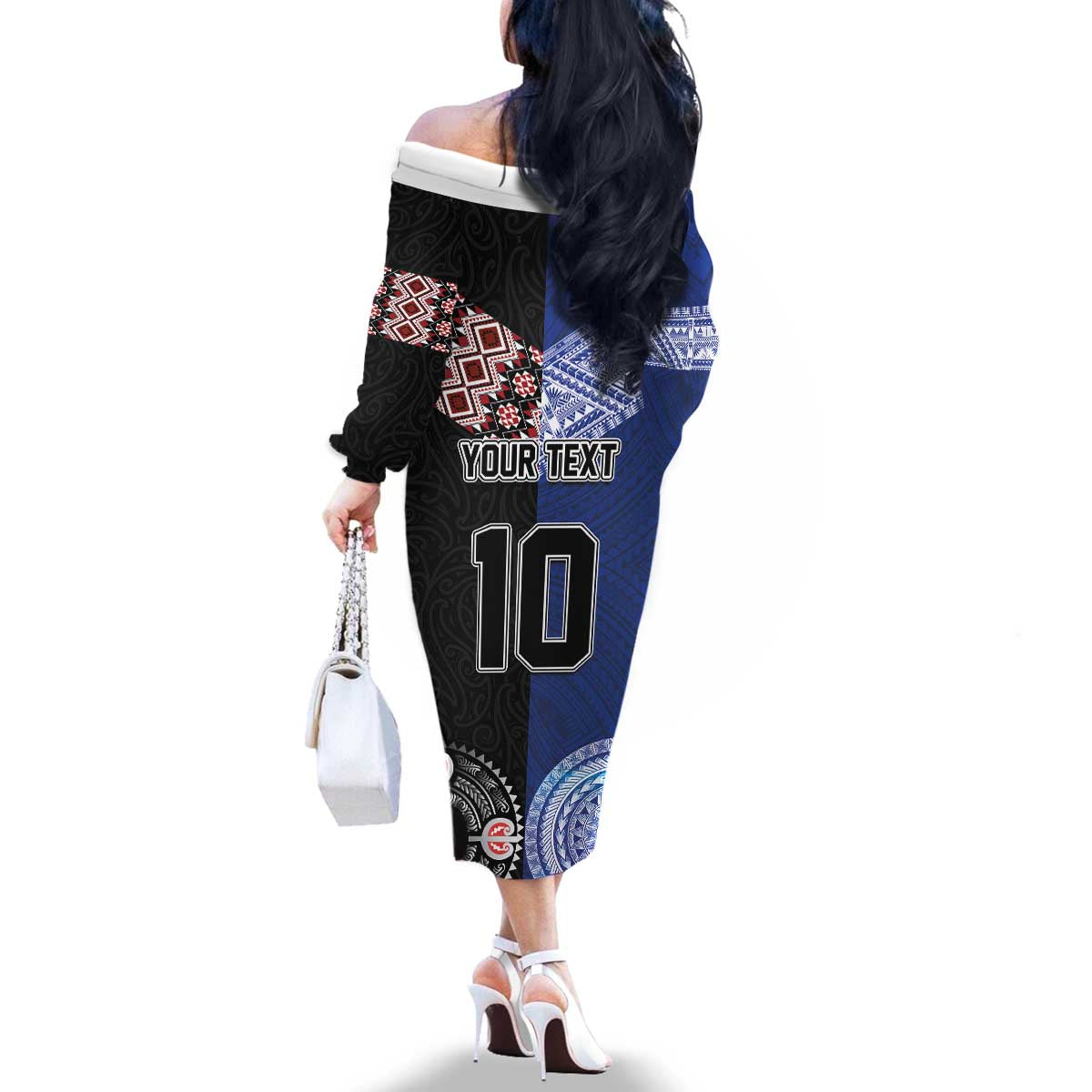 Custom Aotearoa and Samoa Rugby Family Matching Off The Shoulder Long Sleeve Dress and Hawaiian Shirt Maori Warrior and Teuila Emblem-Tatau with Taniko Art