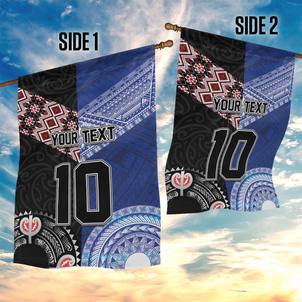 Custom Aotearoa and Samoa Rugby Garden Flag Maori Warrior and Teuila Emblem-Tatau with Taniko Art
